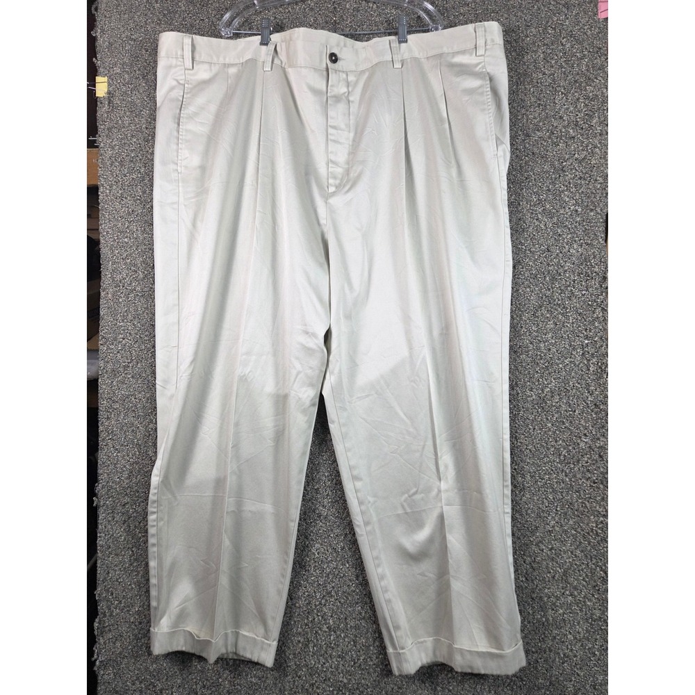 Nautica Rigger Chino Pants Mens 54W x‎ 30L Tan Pleated Cuffed Classic Fit Khakis